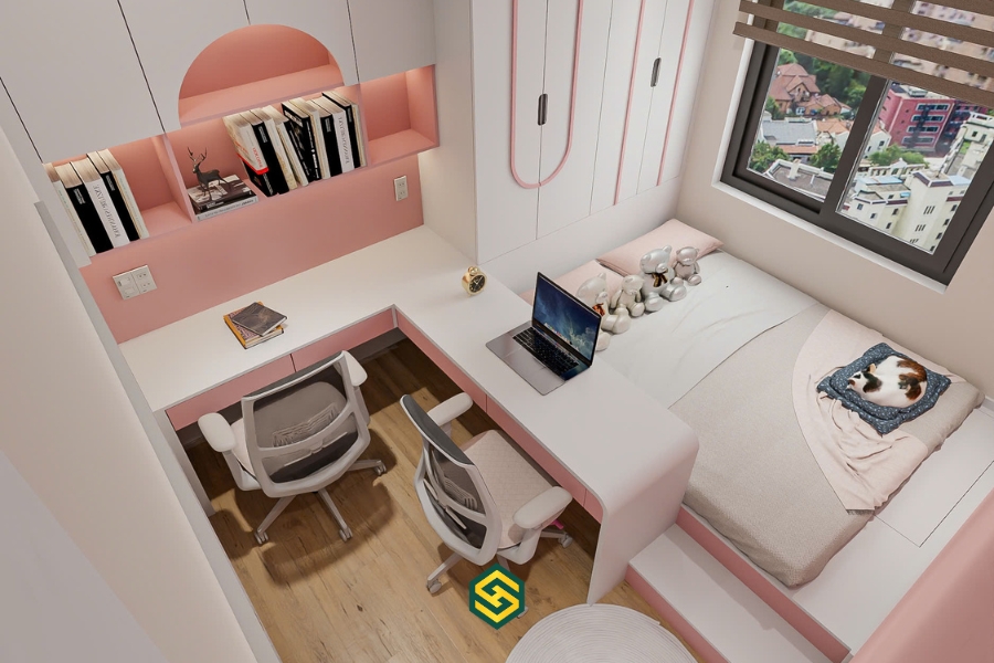 Thiết kế nội thất phòng ngủ đẹp màu hồng