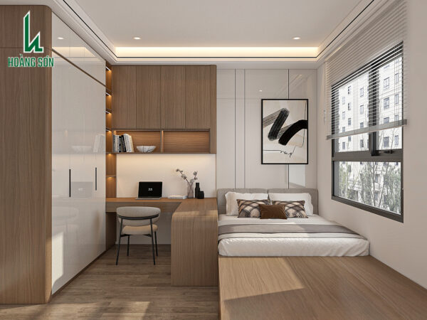 Mẫu phòng ngủ 15m2 sang trọng tích hợp đầy đủ công năng