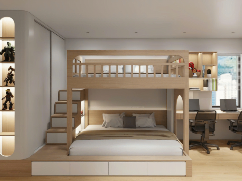 Thiết kế phòng ngủ 3D giường tầng