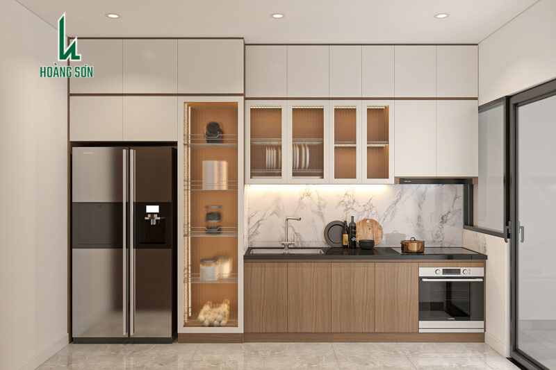 Đầy đủ công năng với mẫu tủ bếp chữ I cho căn hộ chung cư