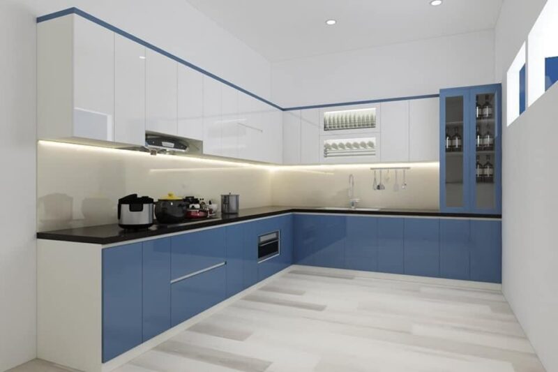Nên làm tủ bếp nhựa hay gỗ công nghiệp? So sánh chi tiết 2 loại Mẫu tủ bếp nhựa Acrylic hiện đại, bề mặt bóng cao