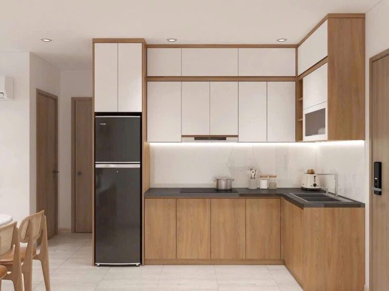 Nên làm tủ bếp nhựa hay gỗ công nghiệp? So sánh chi tiết 2 loại Tủ bếp gỗ công nghiệp phủ Laminate vân gỗ tự nhiên