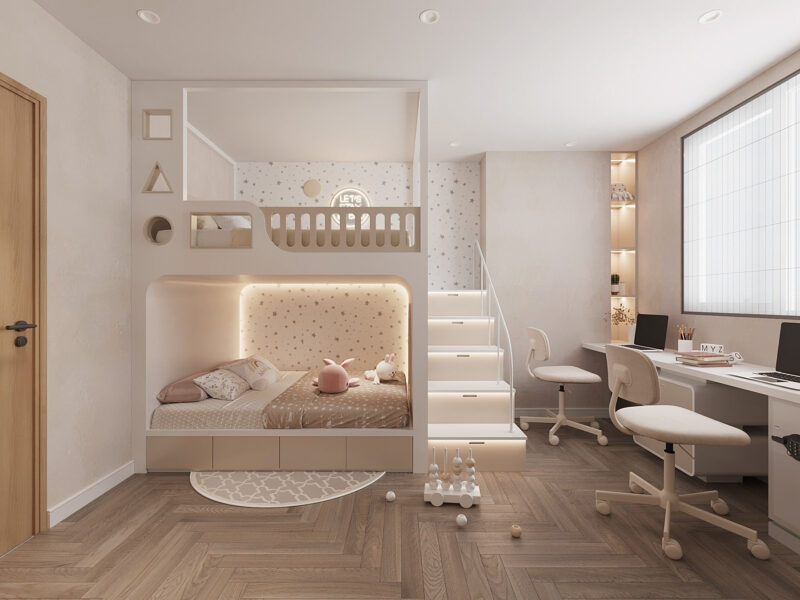 Mẫu phòng ngủ 3D giường tầng