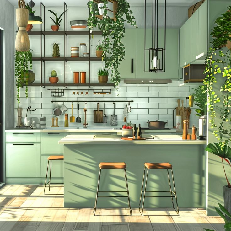 Phòng bếp mệnh Mộc hiện đại và hài hòa