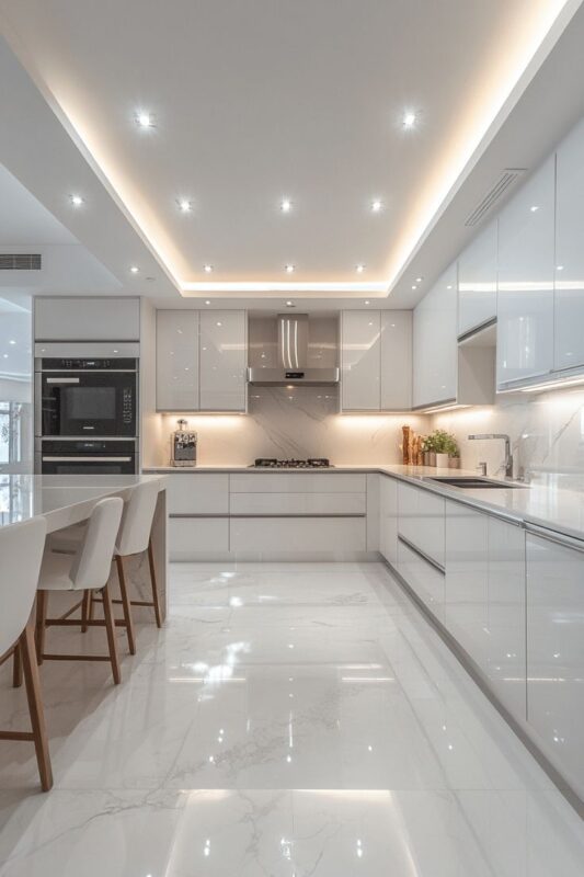 Nên làm tủ bếp nhựa hay gỗ công nghiệp? So sánh chi tiết 2 loại Tủ bếp nhựa Acrylic bóng gương phản chiếu ánh sáng