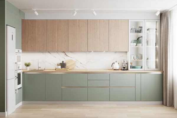 Nên làm tủ bếp nhựa hay gỗ công nghiệp? So sánh chi tiết 2 loại Tủ bếp sơn bệt màu Pastel trên cốt gỗ công nghiệp