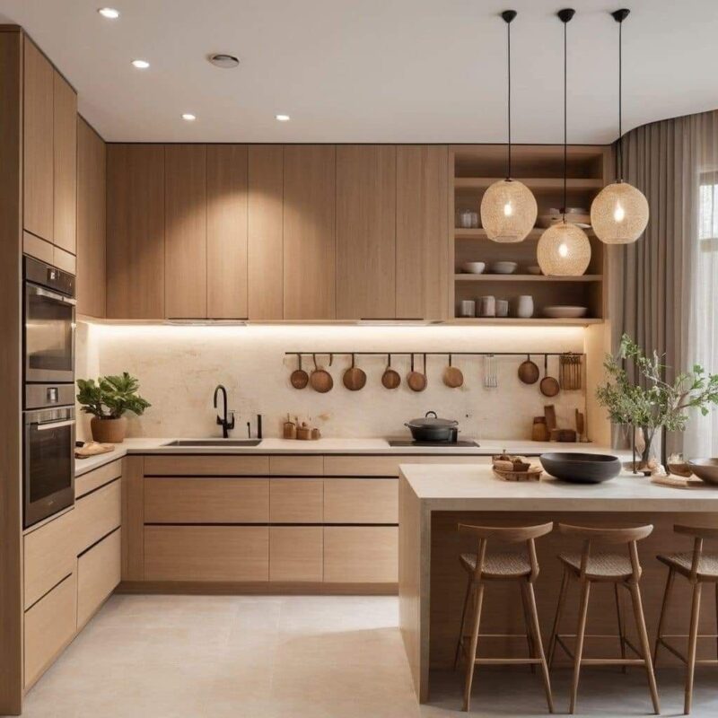 Nên làm tủ bếp nhựa hay gỗ công nghiệp? So sánh chi tiết 2 loại Không gian bếp sử dụng tủ gỗ công nghiệp hiện đại