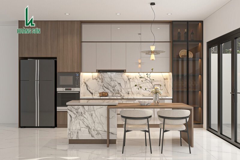 Top 30 mẫu tủ bếp chung cư hiện đại tối ưu diện tích, dẫn đầu xu hướng Tủ gỗ MDF phủ Melamine vân gỗ