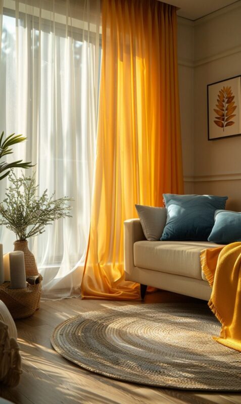 Gợi Ý Mẫu Rèm Cửa Phòng Khách Hợp Mệnh Từ Màu Sắc Đến Chất Liệu rem mau nau vang dat menh tho