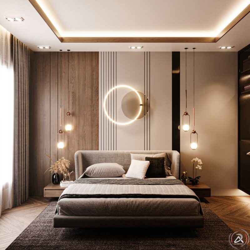 Cách bố trí phòng ngủ 25m2 hiện đại, ấn tượng và đầy đủ công năng Phòng ngủ 25m2