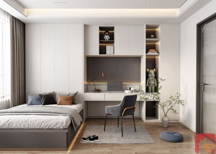 Cách bố trí phòng ngủ 12m2 hiện đại và đầy đủ công năng Phòng ngủ 12m2