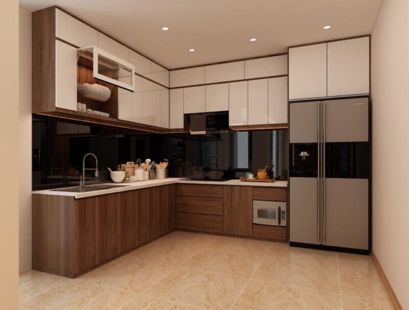 Tủ bếp gỗ sồi Nga 