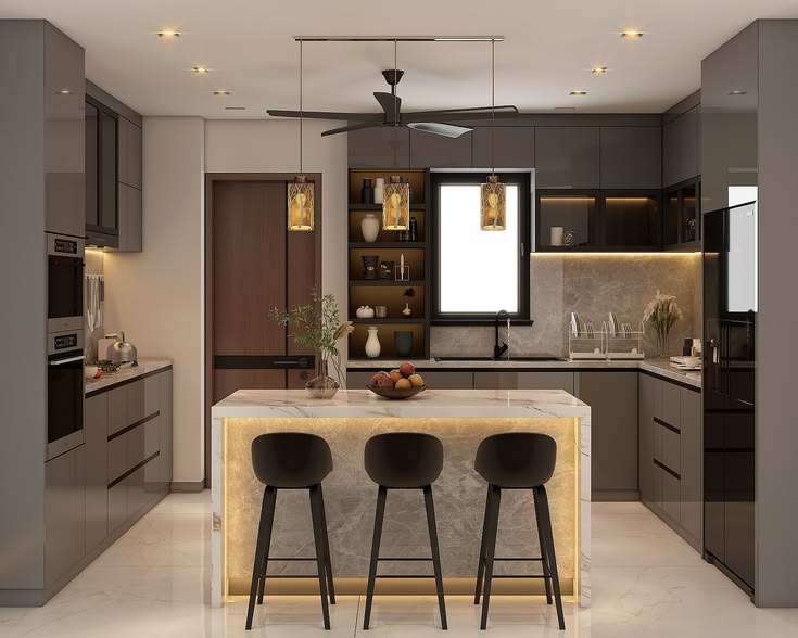 Bố trí phòng bếp hiện đại 