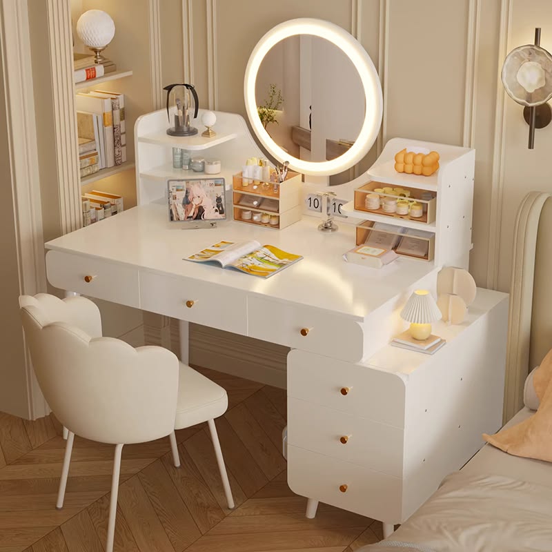 Các mẫu bàn trang điểm màu trắng có đèn tại Nội thất Hoàng Sơn Bàn trang điểm màu trắng có đèn