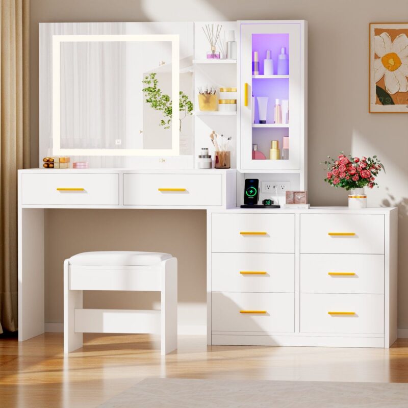 Các mẫu bàn trang điểm màu trắng có đèn tại Nội thất Hoàng Sơn Bàn trang điểm màu trắng có đèn