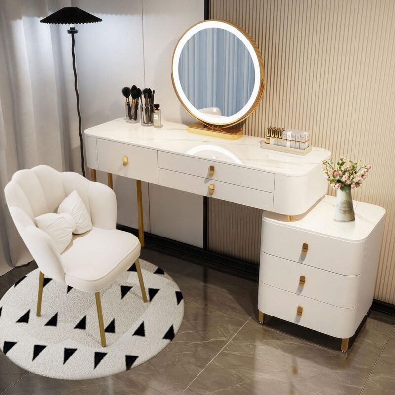 Các mẫu bàn trang điểm màu trắng có đèn tại Nội thất Hoàng Sơn Bàn trang điểm màu trắng có đèn