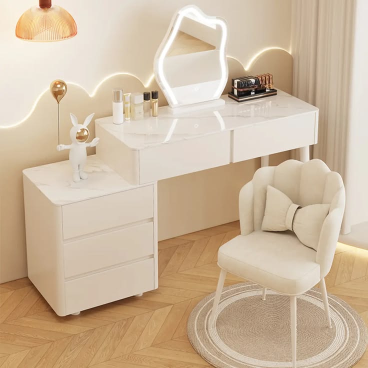 Các mẫu bàn trang điểm màu trắng có đèn tại Nội thất Hoàng Sơn Bàn trang điểm màu trắng có đèn