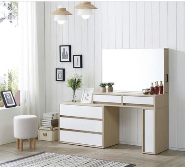 Các mẫu bàn trang điểm màu trắng có đèn tại Nội thất Hoàng Sơn Bàn trang điểm màu trắng