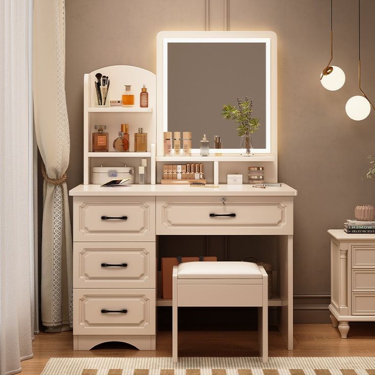 Các mẫu bàn trang điểm màu trắng có đèn tại Nội thất Hoàng Sơn Bàn trang điểm màu trắng