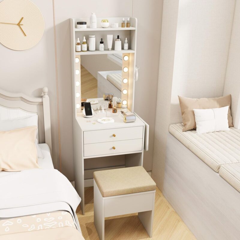 Các mẫu bàn trang điểm màu trắng có đèn tại Nội thất Hoàng Sơn Bàn trang điểm màu trắng có đèn