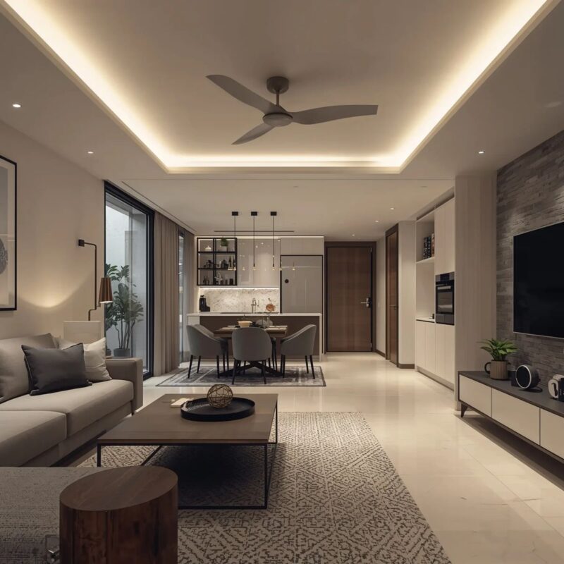 Phòng khách liên thông phòng bếp 