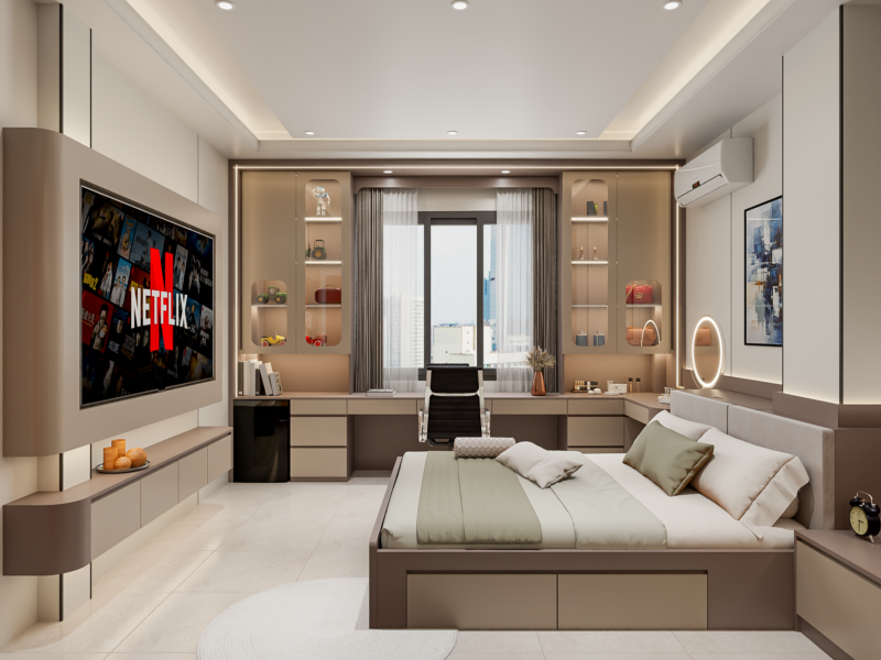 Bàn giao dự án thiết kế phòng ngủ cho anh Hoàng, Tân Phú TP.HCM Góc làm việc tiện nghi