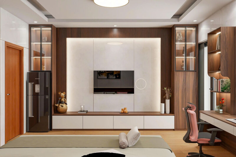 Bàn giao dự án thiết kế phòng ngủ cho nhà anh Hiệp quận 8 - TP. HCM Vách ngăn tivi trong phòng ngủ của nhà anh Hiệp