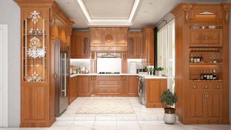 Cách bố trí phòng bếp 15m2 đẹp và tiện nghi Màu gỗ tự nhiên ấm cúng