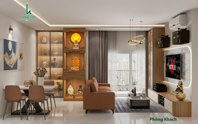 Bàn giao dự án thiết kế phòng khách cho anh Linh quận Tân Bình, TP.HCM Hệ trưng bày sang trọng và là không gian lưu trữ lớn