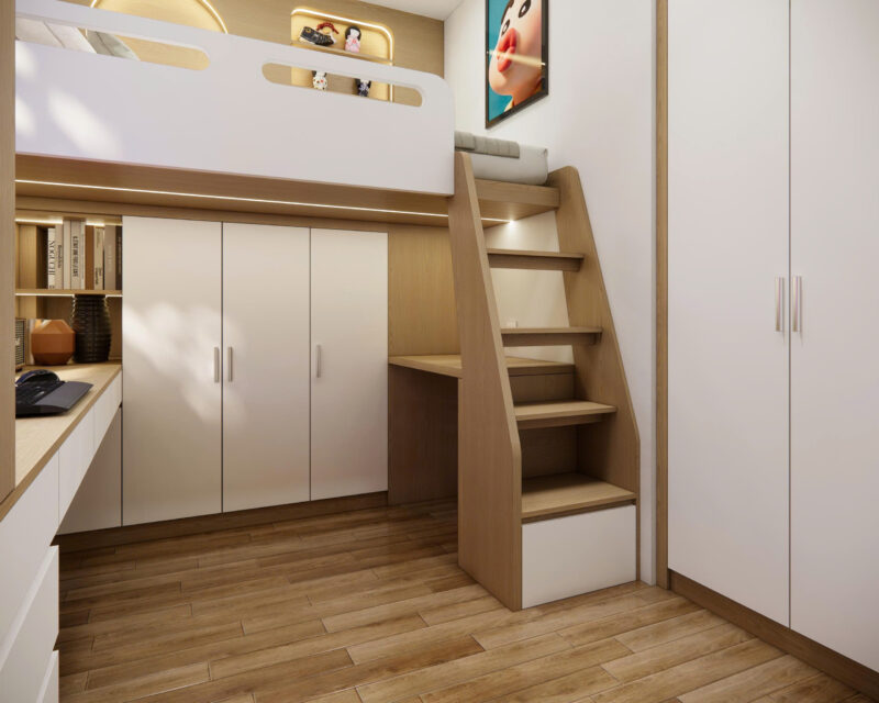 Bàn giao dự án thiết kế phòng ngủ giường tầng cho nhà anh Đạt, quận 8 TP.HCM Dự án thiết kế phòng ngủ giường tầng cho nhà anh Đạt quận 8