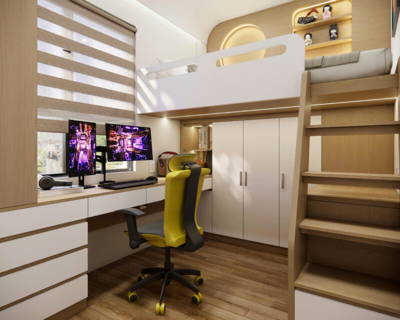 Bàn giao dự án thiết kế phòng ngủ giường tầng cho nhà anh Đạt, quận 8 TP.HCM Dự án thiết kế phòng ngủ giường tầng cho nhà anh Đạt quận 8