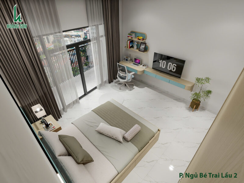 Thiết kế phòng ngủ cho bé trai nhà chú Kế, Tân Bình TP.HCM Kệ trang trí được bố trí khoa học