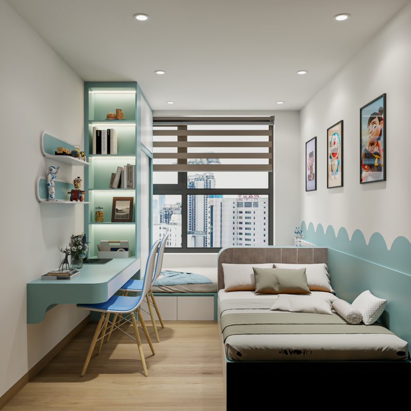 Bàn giao dự án thiết kế nhà nguyên căn cho nhà chị My quận 8, TP.HCM Dự án thiết kế phòng ngủ cho bé trai nhà chị My