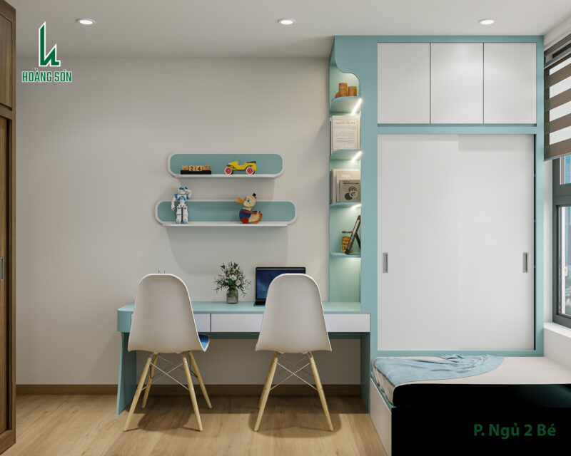 Bàn giao dự án thiết kế nhà nguyên căn cho nhà chị My quận 8, TP.HCM Bàn học trong phòng ngủ cho bé trai
