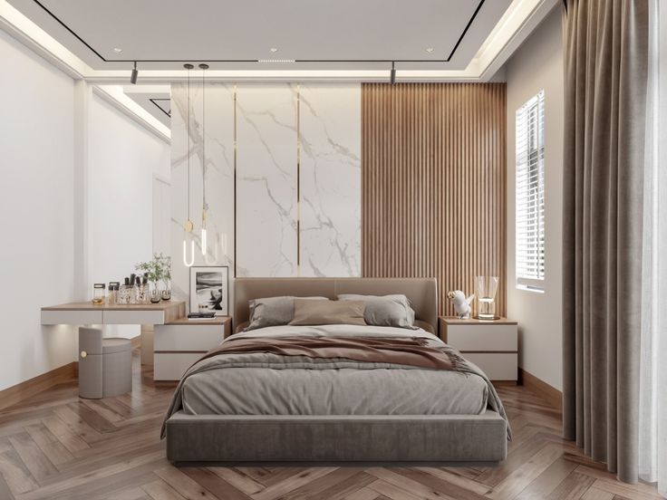 Cách tự thiết kế phòng ngủ đơn giản, tiết kiệm chi phí Phòng nâu gỗ ấm cúng