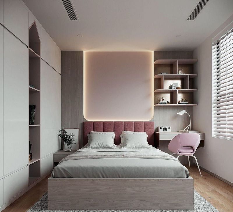 Cách trang trí phòng ngủ hẹp trông rộng hơn Phòng ngủ nhỏ phong cách tối giản