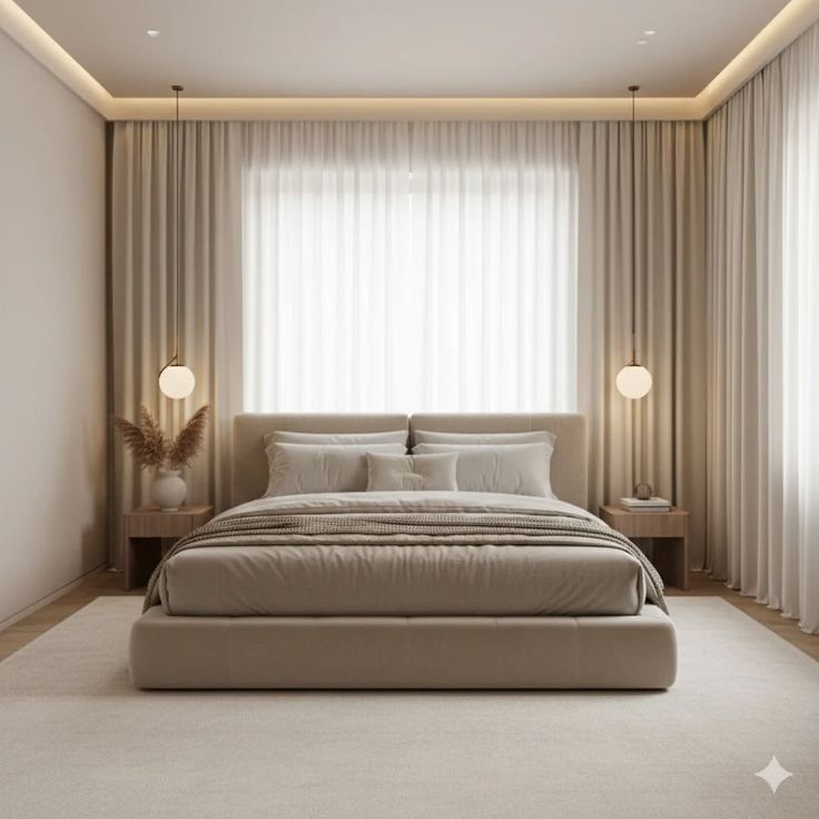 Cách trang trí phòng ngủ hẹp trông rộng hơn Sử dụng rèm cửa phù hợp