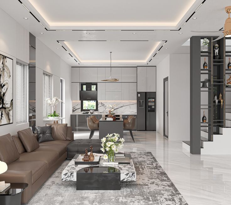 Tổng hợp các mẫu thiết kế nội thất phòng bếp đẹp nhất năm 2026 Thiết kế phòng bếp mở liên thông phòng khách