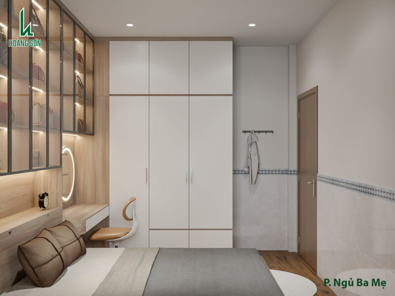 Dự án thiết kế phòng ngủ cho nhà chị Nguyệt Bình Thạnh, TP.HCM Thiết kế hệ tủ cao kịch trần giúp tiết kiệm diện tích tối đa