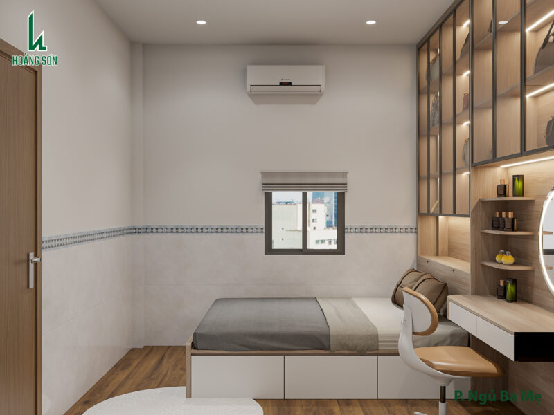 Dự án thiết kế phòng ngủ cho nhà chị Nguyệt Bình Thạnh, TP.HCM Hệ tủ trưng bày kết hợp đèn LED làm điểm nhấn cho căn phòng