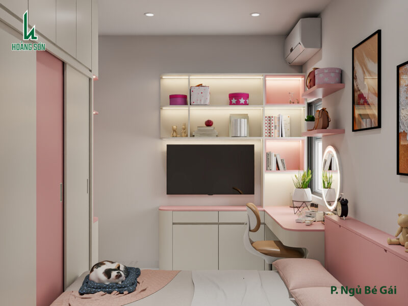 Bàn học kết hợp với bàn trang điểm giúp tối ưu công năng