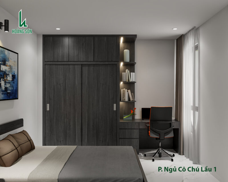 Dự án thiết kế phòng ngủ cho cô chú nhà anh Thắng - Bình Tân Hệ tủ quần áo cao kịch trần giúp tiết kiệm diện tích và tăng không gian lưu trữ tối đa