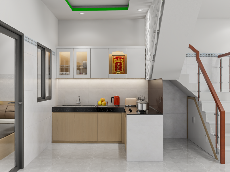 Thiết kế tủ bếp chữ L hiện đại 