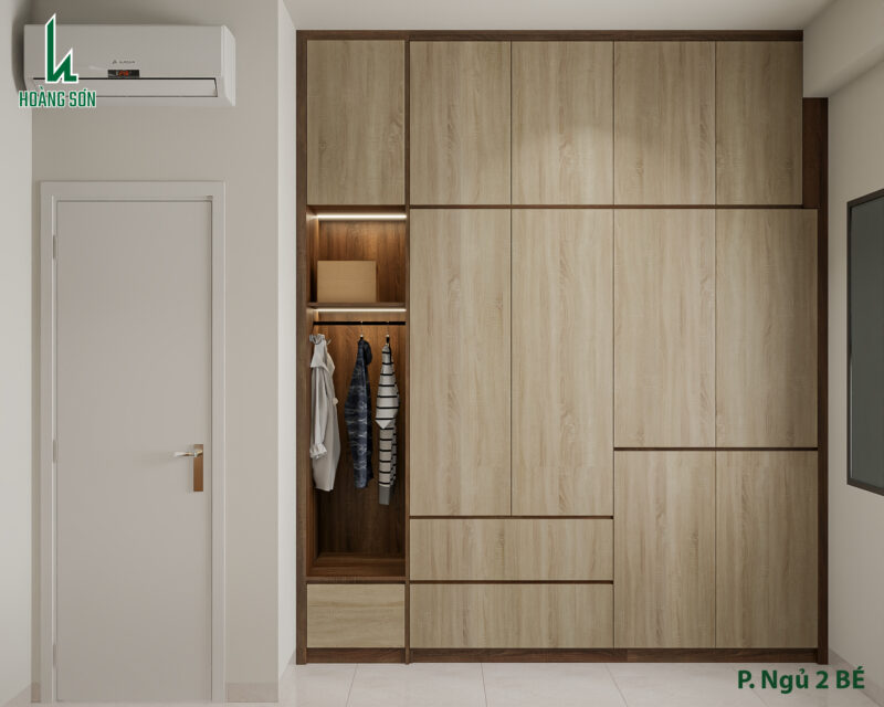 Bàn giao dự án thiết kế nội thất nhà nguyên căn cho nhà chị Thông quận 10, TP.HCM Hệ tủ quần áo cao kịch trần giúp tiết kiệm diện tích tối đa