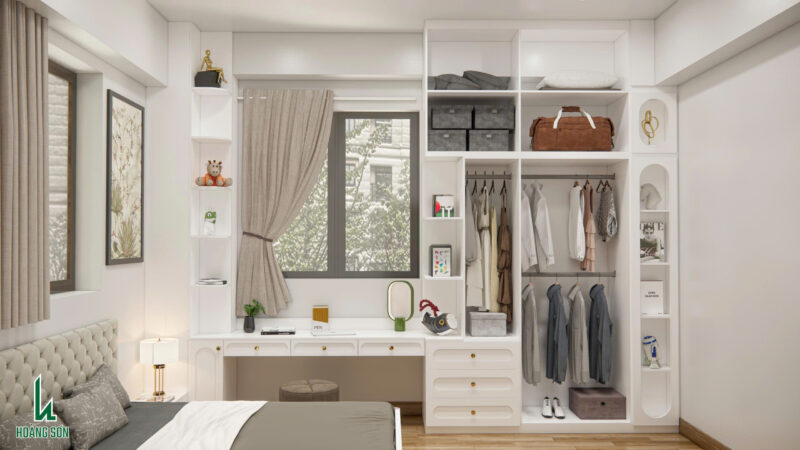 Bàn giao dự án thiết kế phòng ngủ cho nhà chị Yến quận 4, TP.HCM Bàn trang điểm kết hợp bàn làm việc tiện nghi