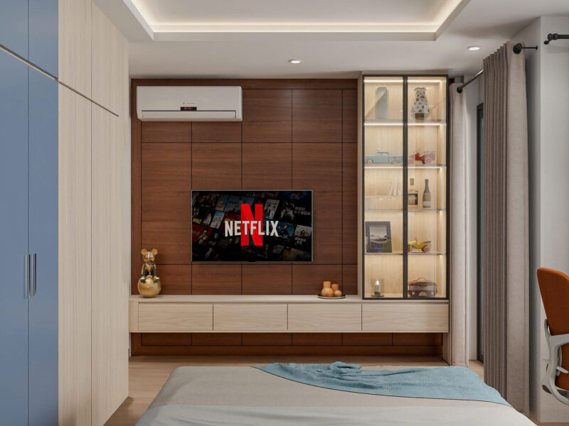 Vách ốp tivi và kệ trưng bày 