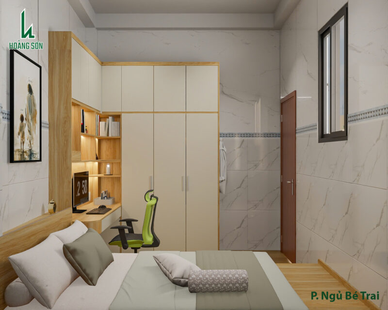 Dự án thiết kế phòng ngủ cho nhà chị Khanh quận 12, TP.HCM Tủ quần áo – thiết kế kịch trần tối ưu diện tích