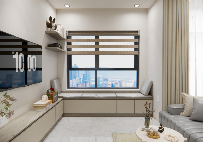 Tủ thấp kết hợp ghế ngồi bên cửa sổ