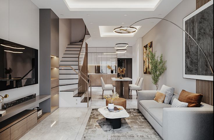 50+ mẫu phòng khách đẹp cho nhà phố hiện đại nhất năm 2026 Phòng khách nhà phố 25m²