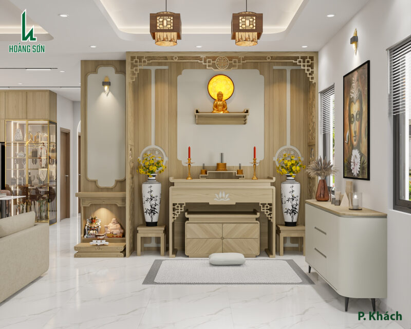 Vách ngăn và khu vực thờ cúng 